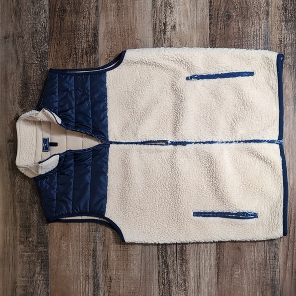 Vineyard Vines Supershep Sherpa Vest Full-Zip Camel Tan Blue Deep Pile - Medium - Picture 1 of 9